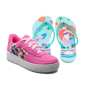 Kit Menina Tênis Infantil Stitch + Chinelo Infantil Personagens