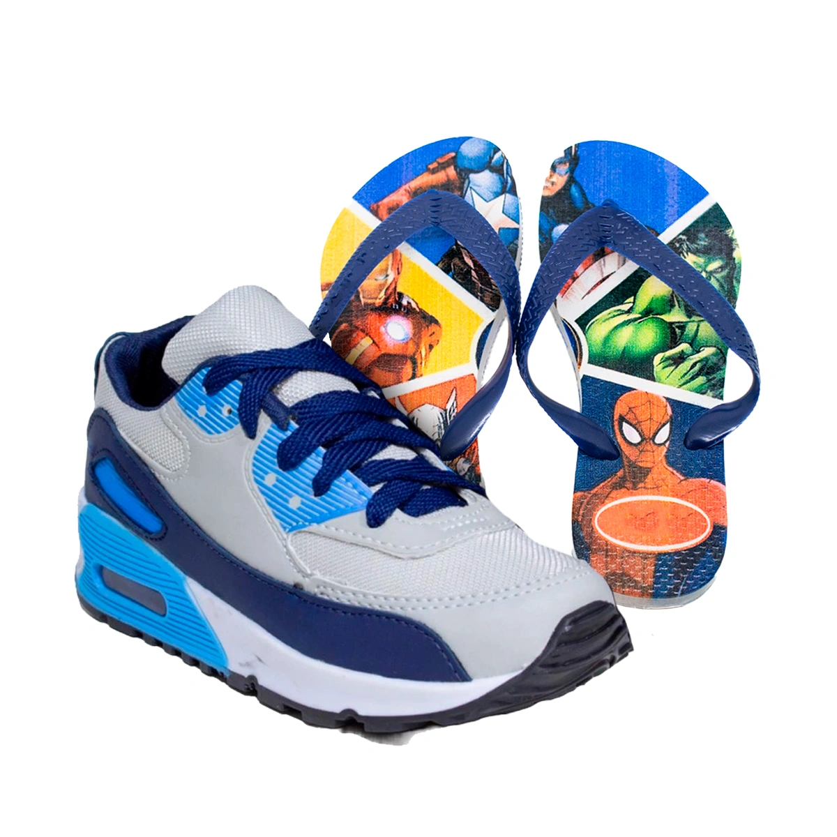 Kit Menino Tênis Infantil Max AIR + Chinelo Infantil Heróis