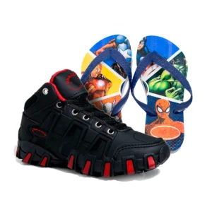 Kit Menino Tênis Infantil Botinha + Chinelo Infantil Heróis