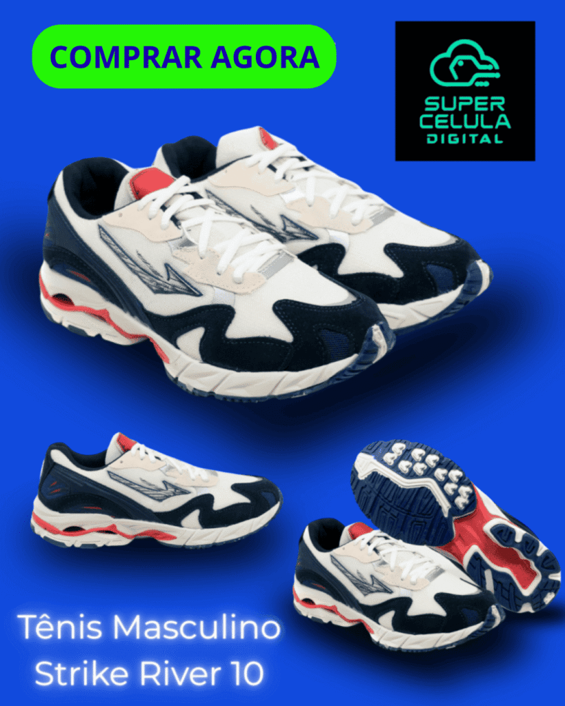 Tênis Masculino Strike River 10, com botão verde Comprar Agora.