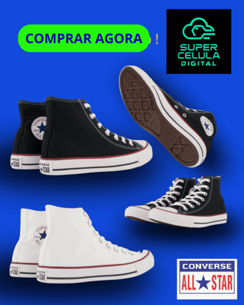 Tênis Botinha All Star Converse Mid Cano Médio masculino, detalhe lateral com botão verde Comprar Agora.