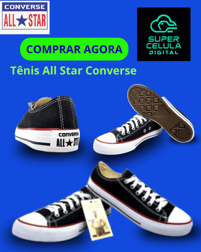 Tênis All Star Converse - cano curto masculino, com botão verde Comprar Agora.