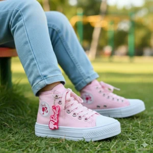 Tênis Infantil Personagens Cano Alto rosa estilo cano alto