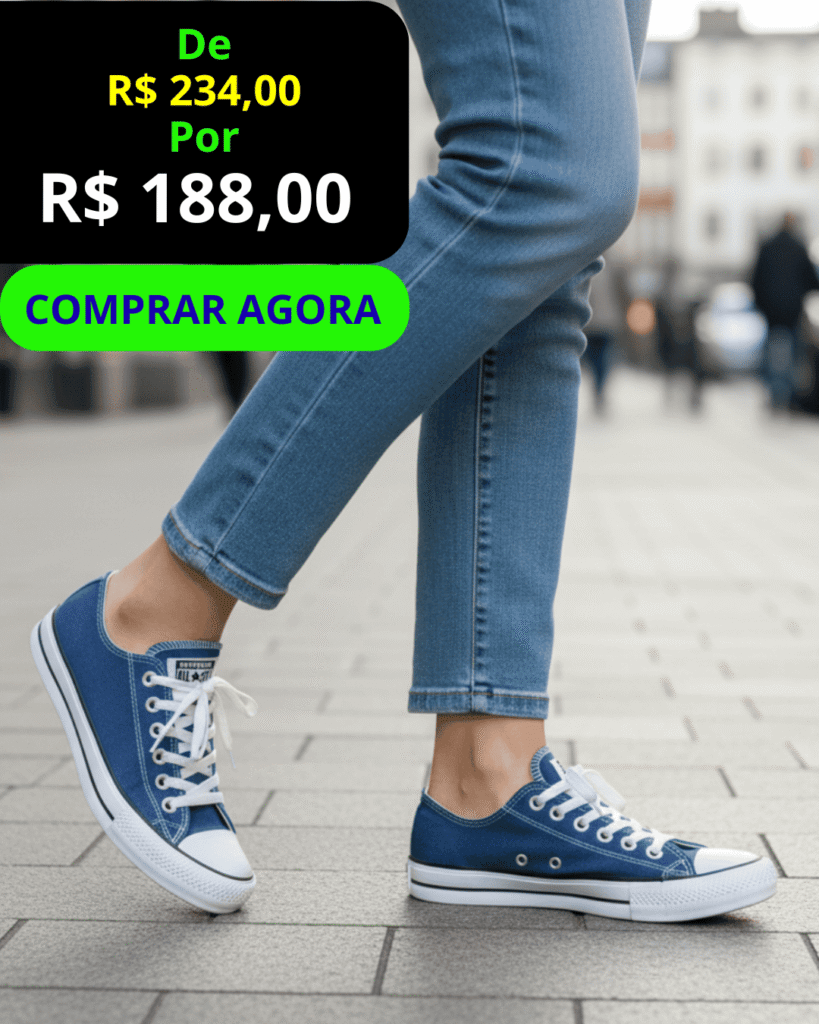 Tênis Feminino All Star Converse Couro feminino, vista frontal, com botão verde Comprar Agora.