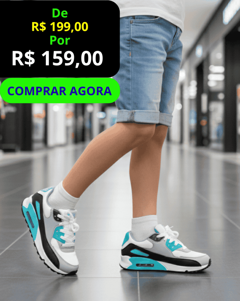 Tênis Infantil Mini Max AIR - vista frontal, com botão verde Comprar Agora.