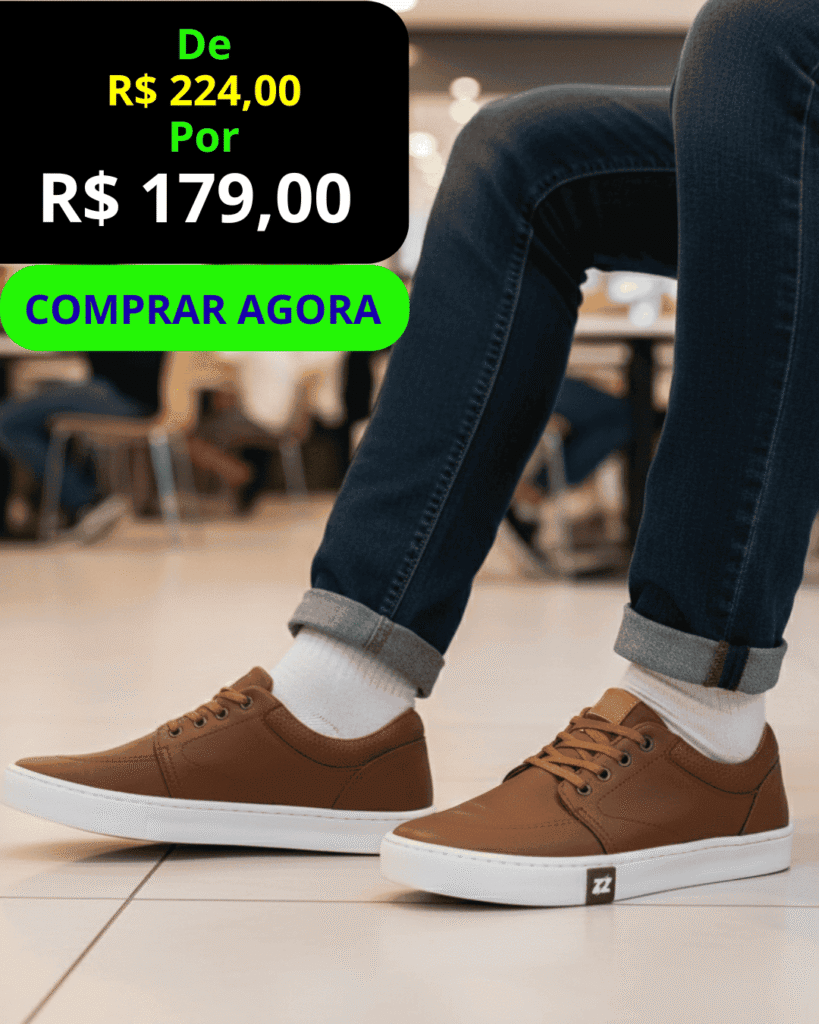 Tênis Casual Masculino Abuzze ZZ - vista frontal, com botão verde Comprar Agora.