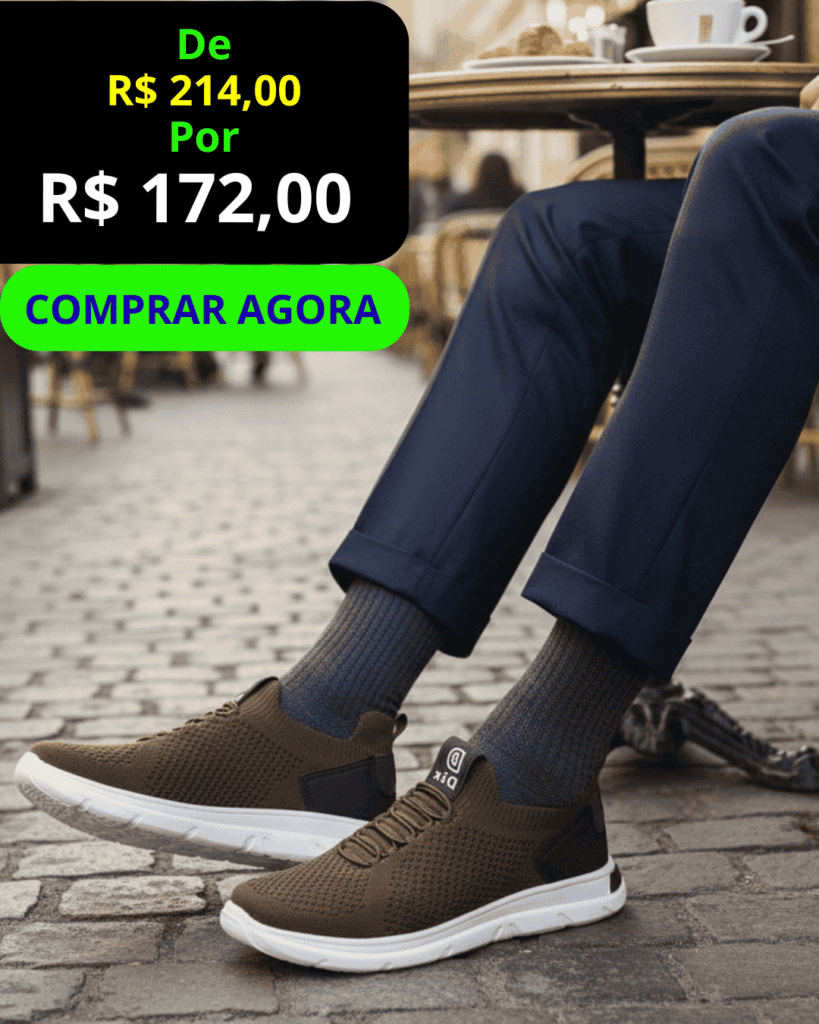 Tênis Masculino Casual Knit - vista frontal, com botão verde Comprar Agora.
