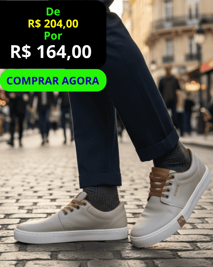 Tênis Masculino Reserva Liso - vista frontal, com botão verde Comprar Agora.