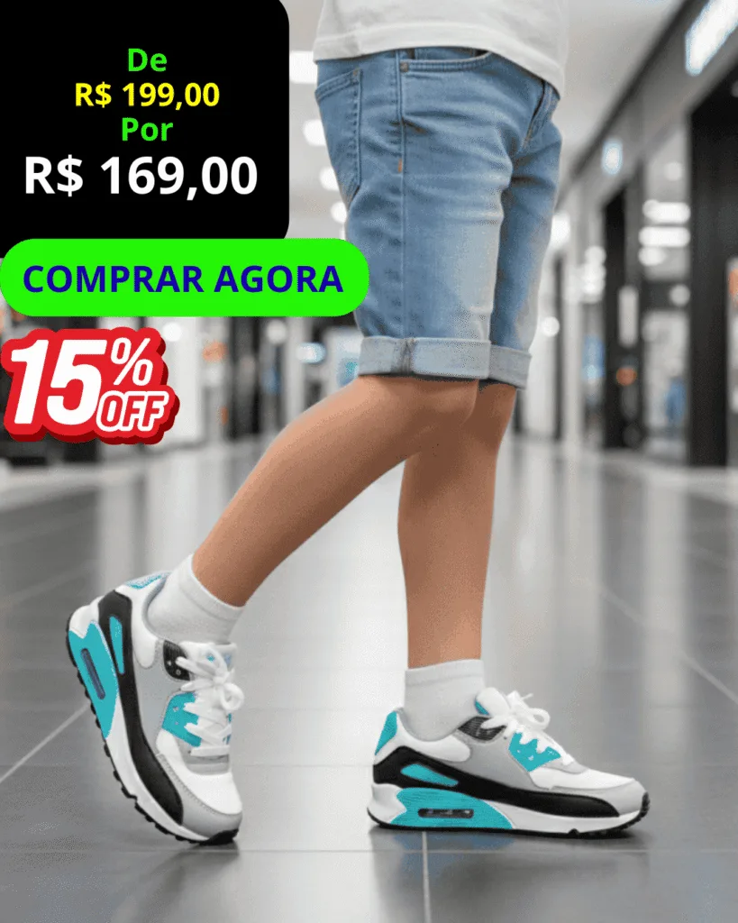 Tênis Infantil Mini Max AIR - vista frontal, com botão verde Comprar Agora.