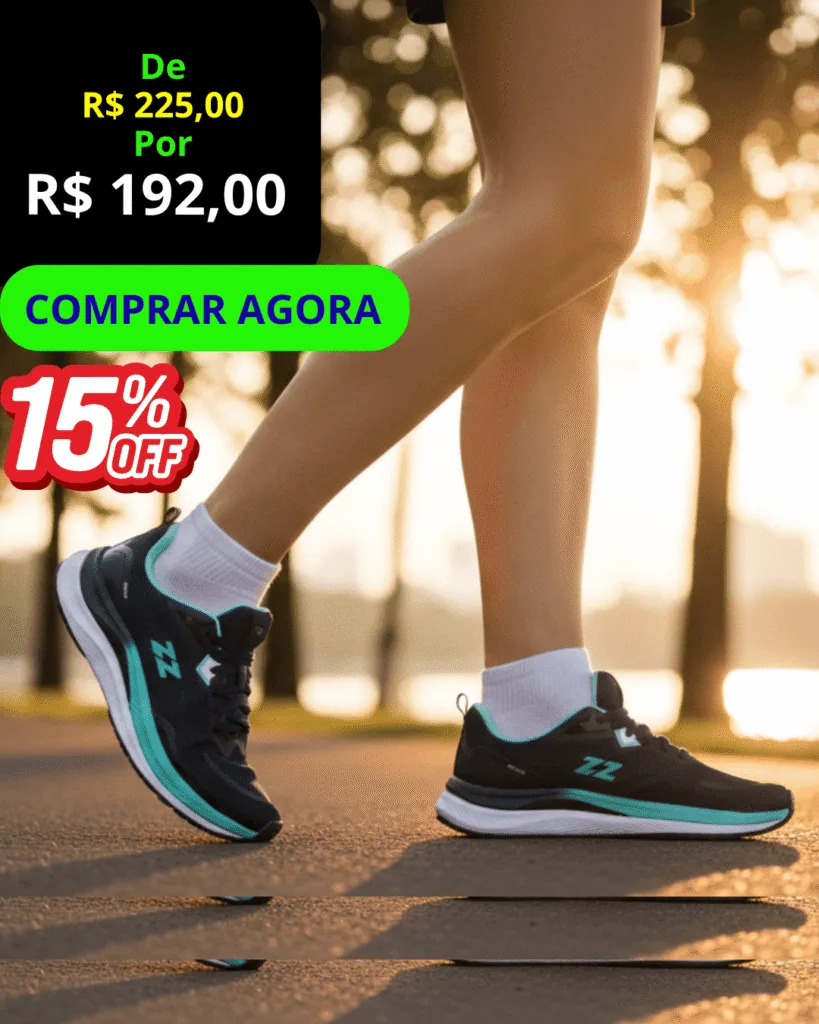 Tênis Feminino Abuzze Running Azul e Verde modelo humano- Clique e Compre