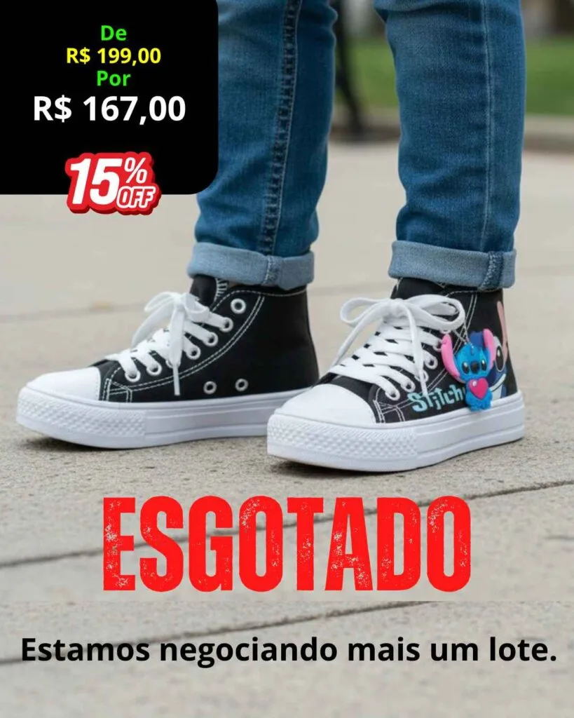 Tênis infantil cano alto personagens