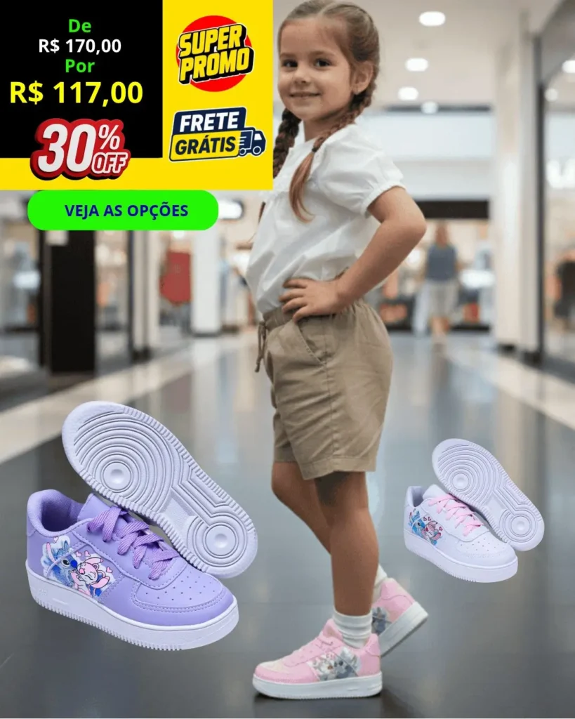 VITRINE 20 Tênis infantil personagem rosa
