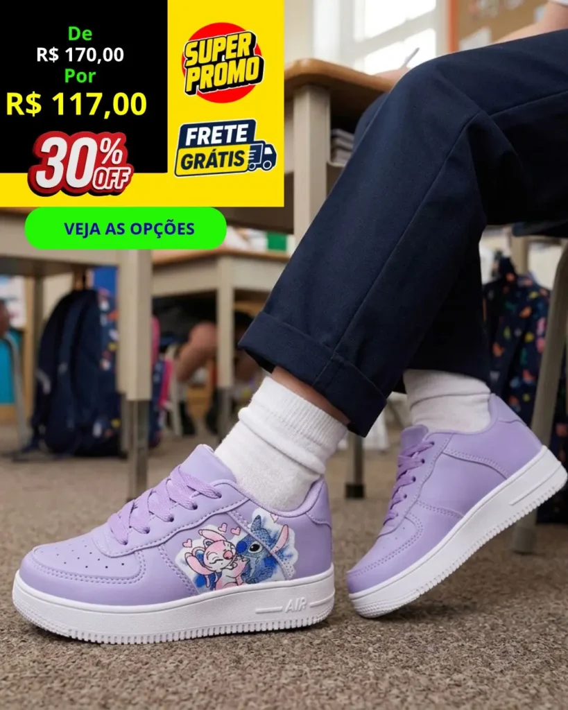 VITRINE 25 Tênis infantil personagem lilas